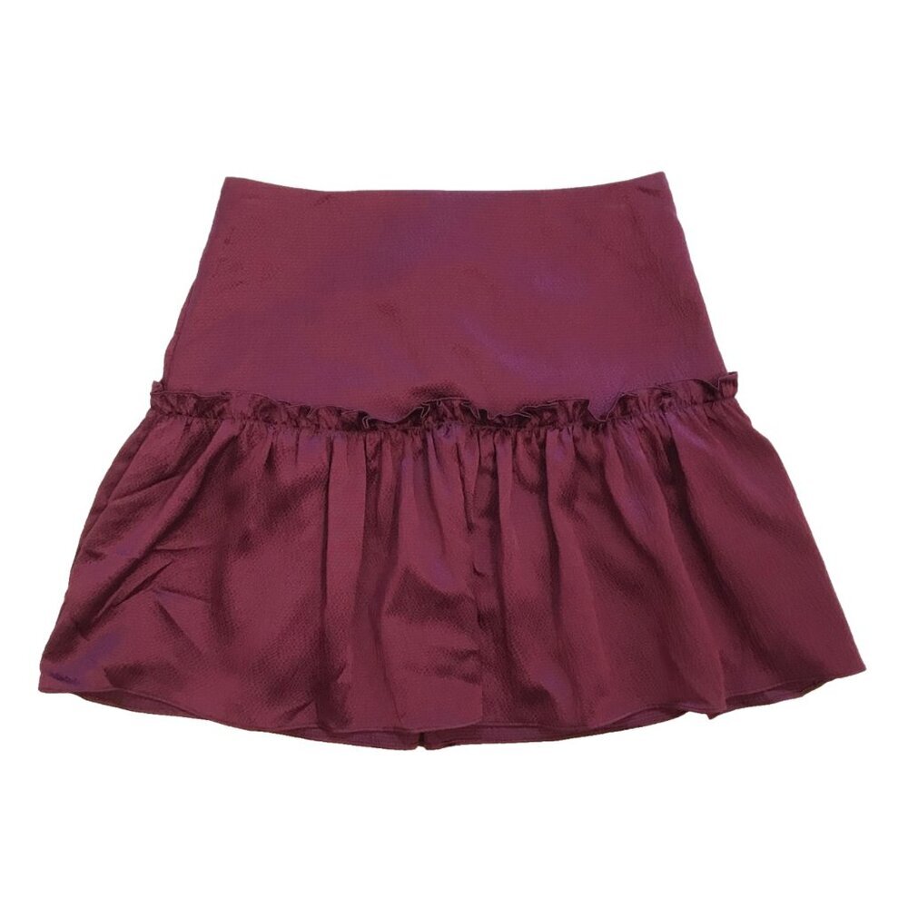 Charlotte Brody Ruffle Mini Skirt Womens 0 Purple Lined High Rise Silk A-Line